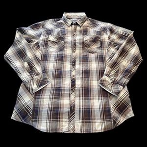 BKE Athletic Fit Men’s Pearl Snap LS Black Plaid Dress Western Shirt w/Stitch XL
